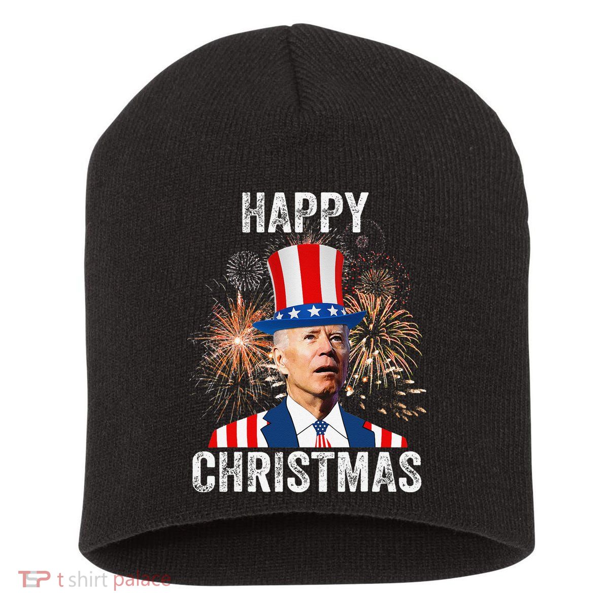 Xmas Merry Christmas Funny Happy 4th Of July Anti Joe Biden Short Acrylic Beanie