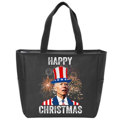Xmas Merry Christmas Funny Happy 4th Of July Anti Joe Biden Zip Tote Bag