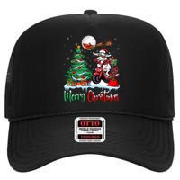 Xmas Merry Christmas Cow Cow Riding Motorcycle Santa Hat High Crown Mesh Back Trucker Hat