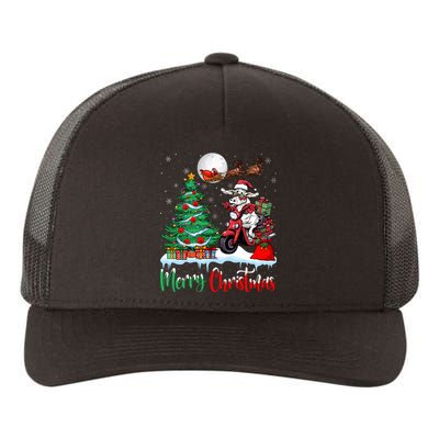 Xmas Merry Christmas Cow Cow Riding Motorcycle Santa Hat Yupoong Adult 5-Panel Trucker Hat