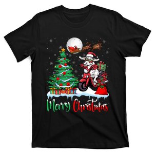 Xmas Merry Christmas Cow Cow Riding Motorcycle Santa Hat T-Shirt