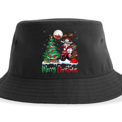 Xmas Merry Christmas Cow Cow Riding Motorcycle Santa Hat Sustainable Bucket Hat