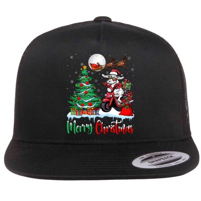 Xmas Merry Christmas Cow Cow Riding Motorcycle Santa Hat Flat Bill Trucker Hat