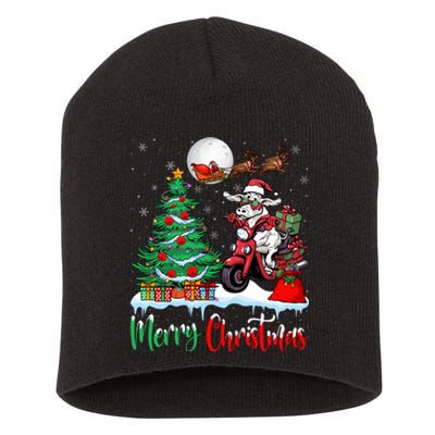 Xmas Merry Christmas Cow Cow Riding Motorcycle Santa Hat Short Acrylic Beanie