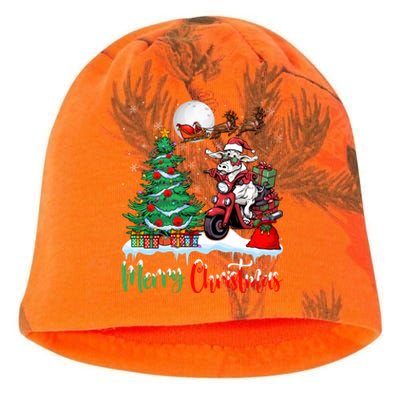 Xmas Merry Christmas Cow Cow Riding Motorcycle Santa Hat Kati - Camo Knit Beanie