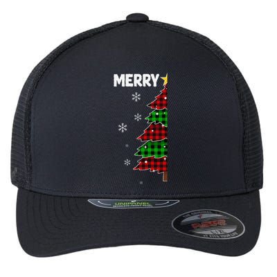 Xmas Matching Couples Merry Christmas Tree Buffalo Plaid Flexfit Unipanel Trucker Cap