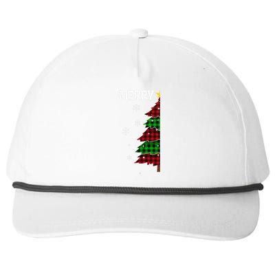 Xmas Matching Couples Merry Christmas Tree Buffalo Plaid Snapback Five-Panel Rope Hat