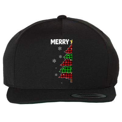 Xmas Matching Couples Merry Christmas Tree Buffalo Plaid Wool Snapback Cap