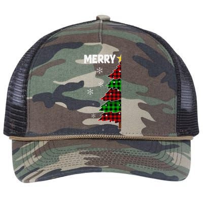 Xmas Matching Couples Merry Christmas Tree Buffalo Plaid Retro Rope Trucker Hat Cap