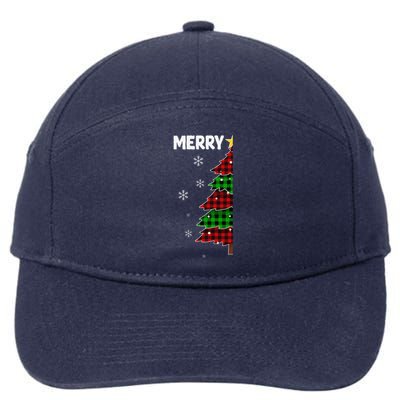 Xmas Matching Couples Merry Christmas Tree Buffalo Plaid 7-Panel Snapback Hat