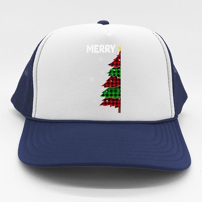 Xmas Matching Couples Merry Christmas Tree Buffalo Plaid Trucker Hat