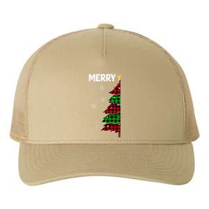 Xmas Matching Couples Merry Christmas Tree Buffalo Plaid Yupoong Adult 5-Panel Trucker Hat