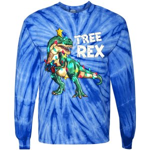 X Mas Christmas Trex Tyrannosaurus Christmas Tree Rex Gift Tie-Dye Long Sleeve Shirt