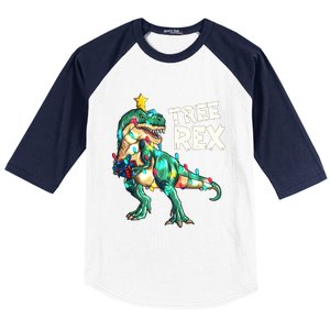 X Mas Christmas Trex Tyrannosaurus Christmas Tree Rex Gift Baseball Sleeve Shirt