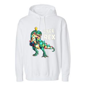 X Mas Christmas Trex Tyrannosaurus Christmas Tree Rex Gift Garment-Dyed Fleece Hoodie