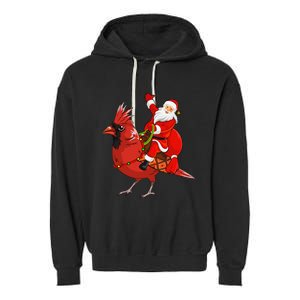 Xmas Matching Funny Santa Riding Northern Cardinal Christmas Garment-Dyed Fleece Hoodie