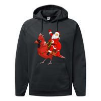 Xmas Matching Funny Santa Riding Northern Cardinal Christmas Performance Fleece Hoodie