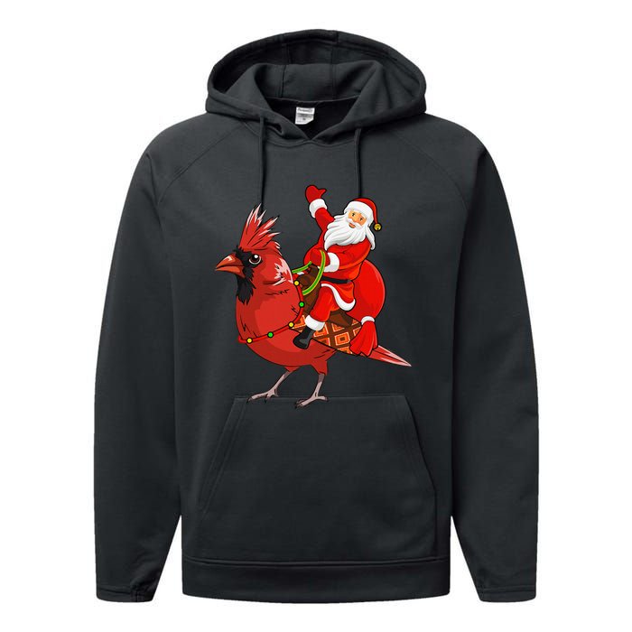 Xmas Matching Funny Santa Riding Northern Cardinal Christmas Performance Fleece Hoodie