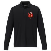 Xmas Matching Funny Santa Riding Northern Cardinal Christmas Performance Long Sleeve Polo