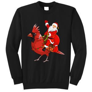 Xmas Matching Funny Santa Riding Northern Cardinal Christmas Sweatshirt