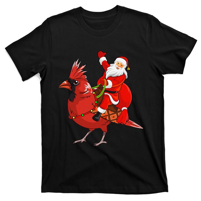 Xmas Matching Funny Santa Riding Northern Cardinal Christmas T-Shirt