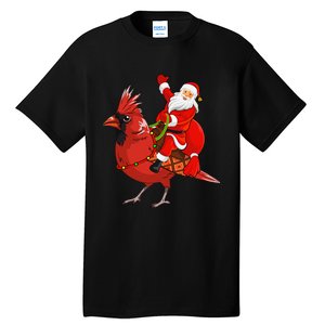 Xmas Matching Funny Santa Riding Northern Cardinal Christmas Tall T-Shirt