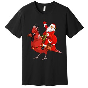 Xmas Matching Funny Santa Riding Northern Cardinal Christmas Premium T-Shirt