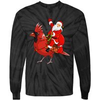 Xmas Matching Funny Santa Riding Northern Cardinal Christmas Tie-Dye Long Sleeve Shirt