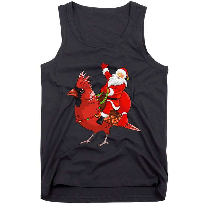 Xmas Matching Funny Santa Riding Northern Cardinal Christmas Tank Top