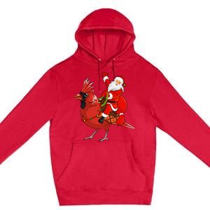 Xmas Matching Funny Santa Riding Northern Cardinal Christmas Premium Pullover Hoodie