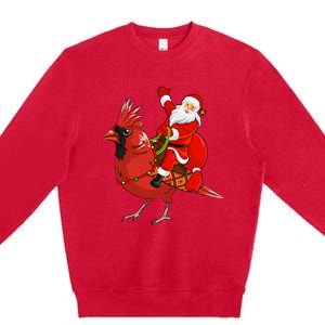 Xmas Matching Funny Santa Riding Northern Cardinal Christmas Premium Crewneck Sweatshirt