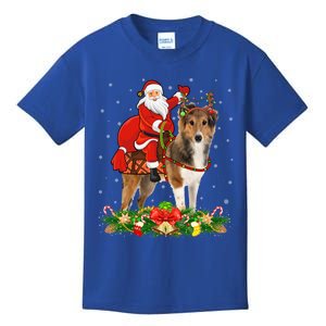 Xmas Matching Funny Santa Riding Shetland Sheepdog Christmas Cool Gift Kids T-Shirt