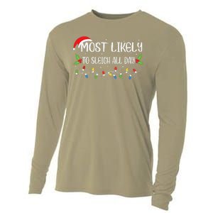 Xmas Most Likely To Sleigh All Day Funny Cute Christmas Cooling Performance Long Sleeve Crew