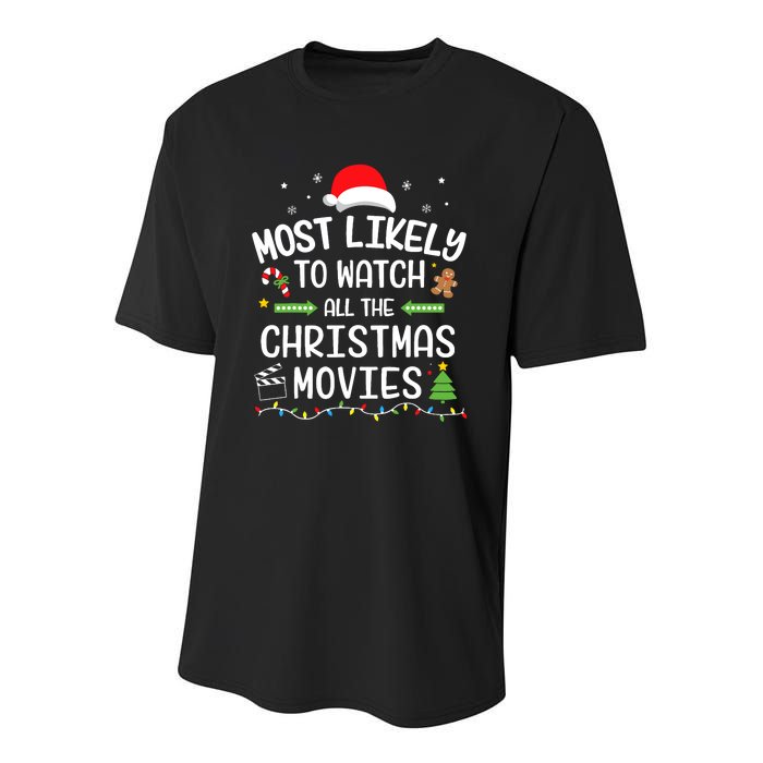 Xmas Most Likely Watch All Christmas Movies Matching Family Youth Performance Sprint T-Shirt