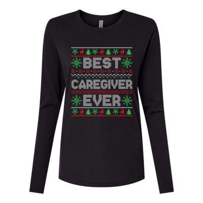 Xmas Matching Outfits For Holiday Party Best Caregiver Ever Gift Womens Cotton Relaxed Long Sleeve T-Shirt