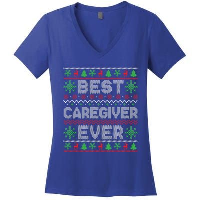 Xmas Matching Outfits For Holiday Party Best Caregiver Ever Gift Women's V-Neck T-Shirt