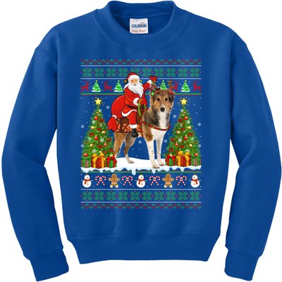 Xmas Matching Ugly Santa Riding Shetland Sheepdog Christmas Great Gift Kids Sweatshirt