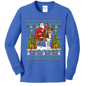 Xmas Matching Ugly Santa Riding Shetland Sheepdog Christmas Great Gift Kids Long Sleeve Shirt