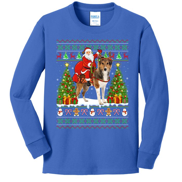 Xmas Matching Ugly Santa Riding Shetland Sheepdog Christmas Great Gift Kids Long Sleeve Shirt