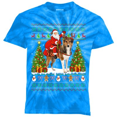 Xmas Matching Ugly Santa Riding Shetland Sheepdog Christmas Great Gift Kids Tie-Dye T-Shirt