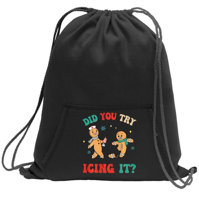 Xmas Nurse Gingerbread Man Did You Try Icing It Sweatshirt Cinch Pack Bag