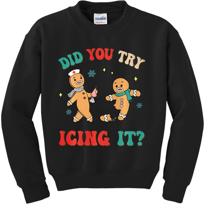 Xmas Nurse Gingerbread Man Did You Try Icing It Kids Sweatshirt