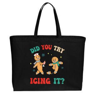 Xmas Nurse Gingerbread Man Did You Try Icing It Cotton Canvas Jumbo Tote