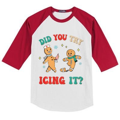 Xmas Nurse Gingerbread Man Did You Try Icing It Kids Colorblock Raglan Jersey