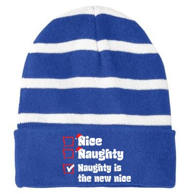 Xmas Nice Naughty Naughty Is The New Nice Christmas Santa Gift Striped Beanie with Solid Band