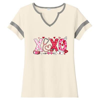 Xoxo Nurse Valentines Day Stethoscope Valentine For Nurse Ladies Halftime Notch Neck Tee