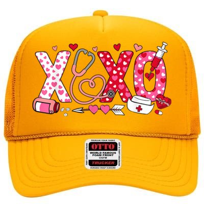 Xoxo Nurse Valentines Day Stethoscope Valentine For Nurse High Crown Mesh Back Trucker Hat