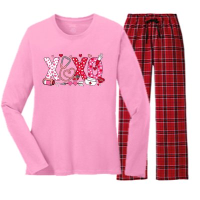 Xoxo Nurse Valentines Day Stethoscope Valentine For Nurse Women's Long Sleeve Flannel Pajama Set 