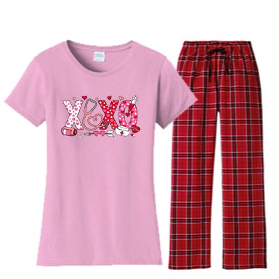 Xoxo Nurse Valentines Day Stethoscope Valentine For Nurse Women's Flannel Pajama Set