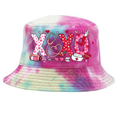 Xoxo Nurse Valentines Day Stethoscope Valentine For Nurse Tie-Dyed Bucket Hat